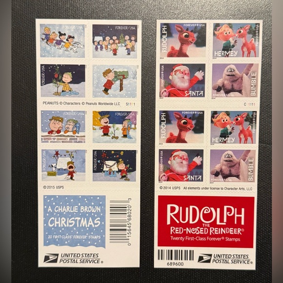 Other - Charlie Brown Christmas and Rudolph Christmas Forever Stamp Set (40 Stamps)